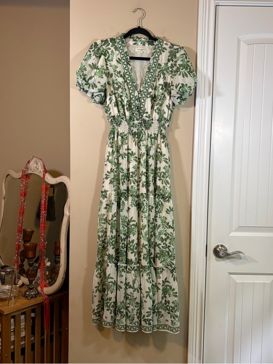 Max Studio Dresses & Skirts - Max Studio White Maxi Dress with Green Floral Print